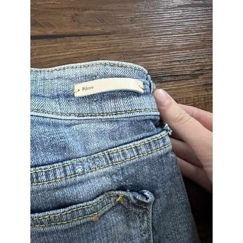 Anthropologie Pilcro Embroidered Slim Boyfriend Jean Shorts 26 Light Wash Boho - Picture 5 of 8